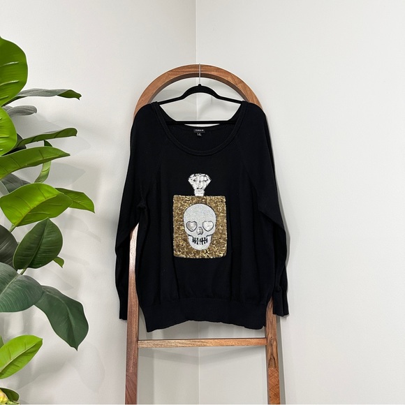 torrid Sweaters - Torrid 3X Black Sequin Skull Perfume Bottle Pullover Sweater